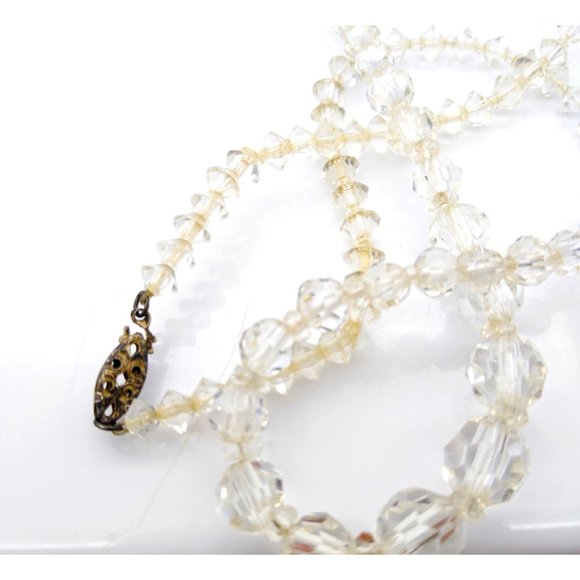 Vintage Faceted Crystal Graduated Strand, Clear Czech Glass Beads Necklace - Picture 4 of 4